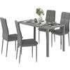 HOMCOM Set da Pranzo 5 Pezzi con 1 Tavolo da Pranzo e 4 Sedie Moderne per Cucina o Sala da Pranzo in Finta Pelle, Metallo e Vetro Temperato, Grigio
