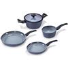 Moneta Aria Finegres Batteria 5 Pezzi, Alluminio, Grigio, anche per induzione, Made in Italy