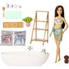 Barbie - Barbie Vasca da Bagno Relax Playset con bambola e cagnolino, giocattoli per bambini, castana, coriandoli di sapone colorati e accessori, giocattolo per bambini 3+ Anni, HKT93