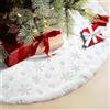 CaiTang 90cm Tappeto per Albero di Natale, Gonna per Albero di natale con Argento Ricamo Fiocchi di Neve, Tappetino per Copertura Base, Bianca Finta Pelliccia Tappeto Gonne per Alberi di natale