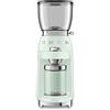 Smeg, Macinacaffè CGF01PGEU, Livello di Macinatura Regolabile, 3 Step di Macinatura, Contenitore Caffè Macinato da 130g, 6 Funzioni per Caffè Americano, con Sistema Antistatico, 150W, Verde Pastello
