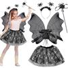 Hendpock Costume da pipipistrello Halloween,4 Pezzi Costume Pipistrello Bambina con bacchetta magica per capelli, tutù gonna ragno, costume per Halloween, carnevale, cosplay