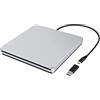 NOLYTH - Masterizzatore DVD esterno USB, lettore CD, CD/DVD-RW WRITER per Mac/PC/laptop WINDOWS 10 (colore argento)