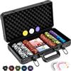 RELAX4LIFE Valigetta da poker in alluminio con 300/500 fiches da poker laser numerate/2 set di carte da poker/5 dadi/3 pulsanti del mazziere, (300 Chips)