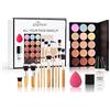 Holzsammlung Palette di 15 colori, kit di cosmetici in crema, correttore per contouring, nasconde occhiaie, imperfezioni con 11 pennelli da trucco, primer viso, spugnetta ovale