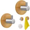 HESUSUSI Gancio Adesivo Acciaio Inox in Bambu da Parete 2 Pezzi Ganci Autoadesivi Gancio Parete Legno Bambù Acciaio Inossidabile 304 porta accappatoio da bagno bambu per Soggiorno, Cucina, Bagno