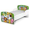 Leomark Letto per bambini in legno, lettino con materasso, magnifiche stampe, spazio per dormire 140x70 cm, mobili per bambini, rete a doghe, attrezzatura stanza per bambino, motivo: ANIMALI ZOO