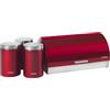briebe Set Portapane da Tavolo + Set di 3 Barattoli da Cucina in Acciaio Inox, Contenitore per Conservare Pane, Coperchio Scorrevole, Bread Box, Rosso/Inox
