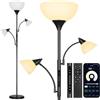 OUTON Lampada da Terra Dimmerabile con Telecomando e APP, Lampada da Lettura Moderna, 4 Temperature di Colore, Include 3 Lampadine LED, Adatta per Soggiorno, Camera da Letto, Ufficio, Nero