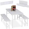 Relaxdays Tavolo da Birreria con Panche, Set da Giardino con Panchine e Tavolino Pieghevoli, Mobili Stile Rattan, Bianco