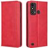 EASSGU Custodia per ZTE Blade A53+ / ZTE Blade A53 (6.52 Inches) Pelle PU Flip Folio Cover con Interruttore Magnetico, [3 Slot Schede] [1 Portafoglio] Case - Rosso