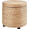 HOMCOM Pouf Contenitore Tondo con Rivestimento Rattan Lepironia, Sgabello Poggiapiedi Tavolino da Salotto con Coperchio, Ф43x43cm, Kaki