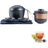 HERCHR Teiera da Viaggio in Ceramica Cinese Kung Fu, Mini Set da Tè da Viaggio in Porcellana Anti-scald Set da Teiera da Viaggio Portatile con Borsa per Infusore per Tè(Nero, 2 Tazze)