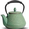 MILVBUSISS Teiera in ghisa, 950 ml, modello giapponese Sakura Blossom, cassaforte per piano cottura, infusore per foglie sfuse e caffè, manico in silicone, interno smaltato, 32 once verde