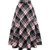 Ylingjun Gonna lunga in lana scozzese per donna inverno autunno caldo alto elastico in vita una linea svasata plissettata in lana tartan gonne, Rosa 02., M