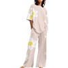 Generico Pigiama Cotone Caldo Invernale Camicia Adatta da Donna o Collo Ampio a Maniche Corte con Stampa Floreale con Pantaloni Taglia Grande 2 Set Vestito Bambina Pigiama (White, XXXXXL)