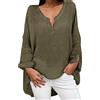 Generic Top da donna in garza increspata di lino casual estivo con scollo a V camicie primaverili in cotone oversize traspirante tinta unita manica a campana carino abbottonatura abbigliamento frangia da