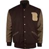 MERCH ATTIRE Hotline Miami Varsity Letterman - Giacca bomber in lana marrone con toppa lettera B, Lana - Giacca Varsity, M