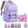 Argumub Zaino Kawaii, grazioso zaino a quadri preppy, zaino Kawaii per ragazze per la scuola con tasche funzionali, Viola, 18.1*12.6*8.7in