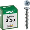 SPAX - Vite universale con testa svasata T-STAR plus, 4CUT, Filettatura piena, Bianco zincato, 3.0 x 30 mm, 200 pezzi