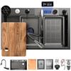 KOOGIMDDR 80x45cm Lavello da Cucina In Acciao Inox Da Appoggio Nanorivestito, Lavello da cascata nero, lavello da cucina multifunzione, con Rubinetto Estraibile, Dispenser di Sapone