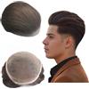 Mprosthesis Toppe da uomo in morbido pizzo svizzero 25,4 x 20,32 cm, sistema di sostituzione per capelli umani da uomo, protesi per capelli da uomo (#2 marrone scuro)
