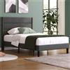 AB Store Letto Singolo con Rete a Doghe e Imbottito Testiera, Tessuto in Lino, Design moderno, senza Materasso, 90 x 200 cm, Grigio Scuro