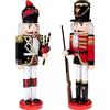 KAHEIGN 2 Pezzi Soldati Schiaccianoci di Legno, 2 Stile 30CM Figure Tradizionali dello Schiaccianoci di Natale Soldato Dipinto in Legno di Pino Premium per Casa Camino Decorazione (Cornamus & Pistola)