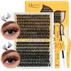 QUEWEL Extension Ciglia 320 pezzi 60D+80D, Kit Extension Ciglia Fai-da-Te, Ciuffi MIX 12-18mm con Colla e Pinzette per Ciglia, per Creare Occhi Affascinanti a Casa (Kit 60+80D-D-MIX12-18)