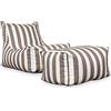 Deshome - Poltrona da esterno giardino con pouf poggiapiedi idrorepellente sfoderabile: Chaise longue da esterno con imbottitura lettino puff design Light Pouf Fango