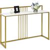 LIFEZEAL Tavolo Console Oro, Tavolo Consolle in Legno, Tavolo Sottile da Ingresso, Effetto di Marmo, Gambe in Metallo, Barra Anticaduta, per Soggiorno, Corridoio, Peso Max 20 kg, 120x32x88 cm (bianco)