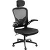 TecTake® Sedia da Ufficio Ergonomica, Schienale Alto con Poggiatesta Regolabile, Sedia Ufficio con Supporto Lombare, Altezza Regolabile, Braccioli Pieghevoli, Rivestimento in Tessuto a Rete - Nero