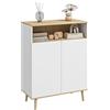 HOMCOM Mobile contenitore, credenza da cucina, con ripiano regolabile, armadio a 2 ante, 80 x 38 x 102 cm, design scandinavo, gambe in legno massiccio, look bianco e legno