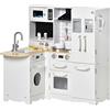 HOMCOM Cucina Giocattolo per Bambini 3-6 Anni in Legno con Suoni, 14 Accessori, Forno, Lavandino e Frigo, 82x65x87cm, Bianco