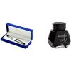 Waterman S0952060 Penna Stilografica, Pennino Medio, Colore Metallica con Finiture Cromate, Confezione Regalo + S0110710 Flacone d'Inchiostro, Nero