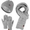 UNNESTAR FLeece Scarf Hat Glove Set - Berretto invernale da sci lavorato a maglia, per uomo e donna in stagione fredda, grigio., Taglia unica