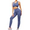 SHEKINI 2 pz Abbigliamento da Palestra per le Donne Tuta Senza Cuciture Allenamento Joggers Crop Top Set Completo Abiti Yoga Sportswear Leggings Reggiseno Sportivo Tute Running, Blu, S-M