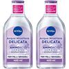 NIVEA MicellAIR 5in1 Acqua Micellare Delicata 400 ml, Struccante viso e occhi dall'azione lenitiva, Detergente viso pelle sensibile per una detersione profonda e delicata (Confezione da 2)