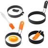RHQFDM 4 PCS Acciaio Inox Rotondo Omelette Stampo Antiaderente Rotondo Anelli uovo Fritto Stampi per la Padella-Rivestimento Antiaderente-Manico Resistente al Calore Viene Fornito-Con Pennello olio