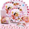 Huaxintoys 53 Pezzi Stoviglie per Festa delle fate, Farfalla Fata Decorazioni, Rosa Stoviglie Inclusi Piatti, Tazze, Tovaglioli, Tovaglie per Ragazza e Bambini Party Compleanno