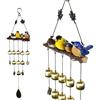 Ignpion - Campanello a vento da giardino con 4 uccelli, ideale per decorazione da interni ed esterni, ideale per la casa, il cortile, con gancio (blu+giallo)