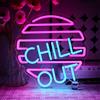 OYCGZV Chill Out Segno al neon Blu Rosa Segno al neon per la decorazione della parete Luce al neon USB Led Segno per la casa Zona di gioco Soggiorno Camera da letto Uomo Caverna Bar Caffè Partito
