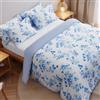 LERUUM Set Copripiumino Cotone Design Reversibile a Righe Floreali Blu (155x220 + (80x80))