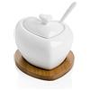 Brandani 54206 Zuccheriera tuttocuore con cucchiaino in porcellana bianca e supporto bamboo