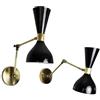 HISTORIC HANDICRAFT Set di 2 Applique da Parete Italiana Diabolo Anni '50 Mid Century Moderno Vanity Light Fixture 2 Coppia di Lampadine Nero Italiano Lampada da Parete Flessibile Braccio