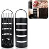 YUENFONG Set Camino 5 Pezzi con Porta Attrezzi, Accessori da Camino, Acciaio Inox, Paletta, scopa, Pinza, Attizzatoio, Contenitore per Cucina Casa (Tipo A, nero)
