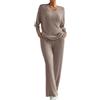 Generico Completo Lana in 2 Pezzi Top a Maniche Lunghe Pantaloni in Vita Completi Eleganti Leggera Casual Set Tuta Donna a Metà Autunno Lavorati Sportivo Tute Sportive Offerte Polsino Elastico