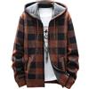 KENAIJING Felpa da Uomo, Zip Felpa con Cappuccio Maglieria a Quadri Ispessito Top Caldo Casual (XL, Marrone)