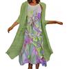SHINROAD Signora Abito Lungo Scialle Giacca Set Fiore Colorato Donne Cappotto Manica Lunga Etnico Girocollo Vestiti Quotidiani Verde Militare M