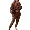 Generico Completi di Lana da Donna Elegante Tute Due Pezzi Lana Polsino Elastico Tuta Maglione Maniche Lunghe Pantaloni in Vita a Gamba Larga Completo Sportiva a Metà Autunno Sportswear Maglia Casual